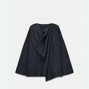Zara Dark Gray Draped Poncho Sweater
